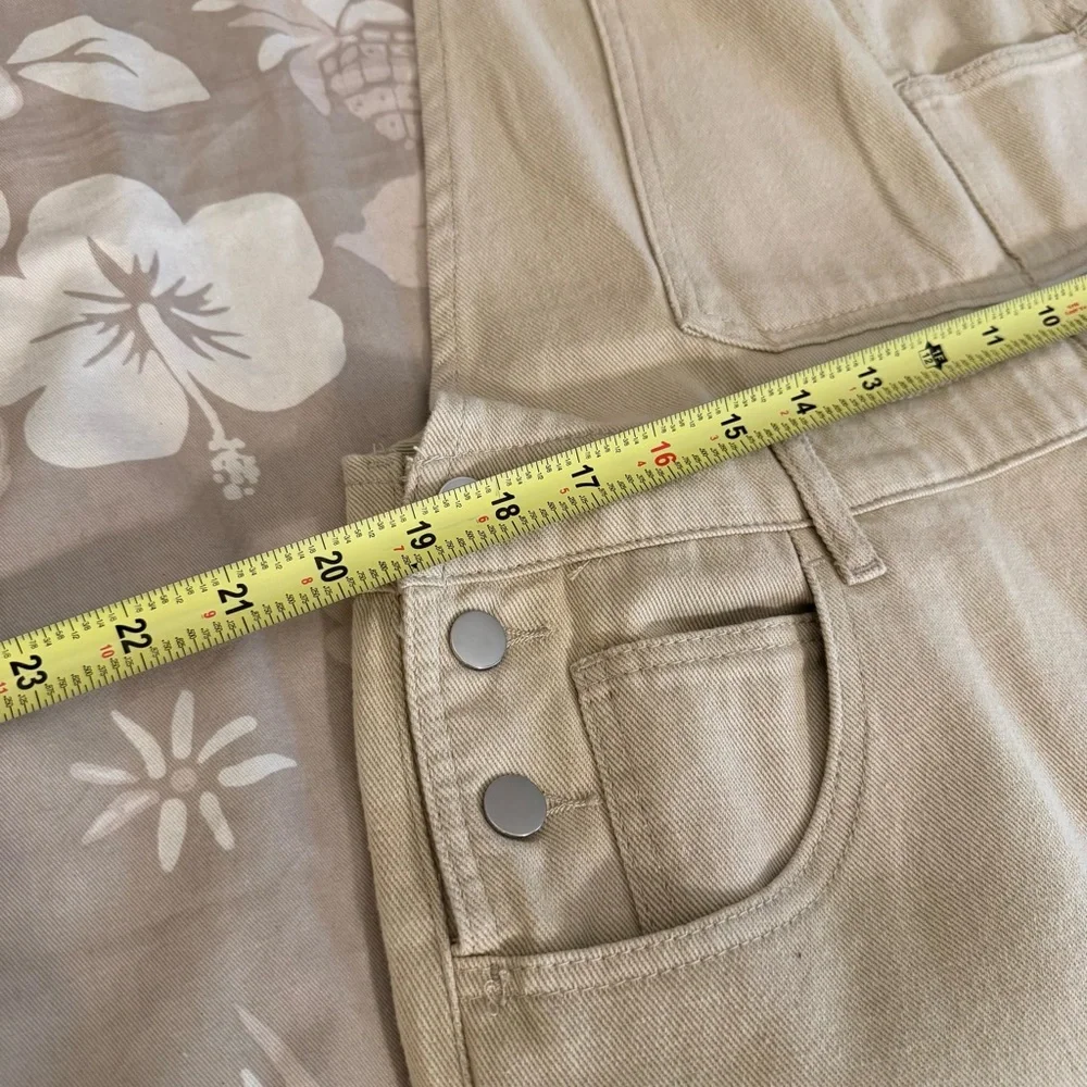 Loose Fit Beige Denim Overalls Jean Jumpsuit Bib Romper Women’s XL - Picture 13 of 14
